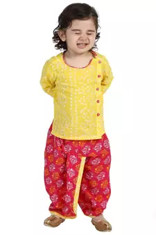 Yellow Front Open Full Sleeve Infant Dhoti Kurta