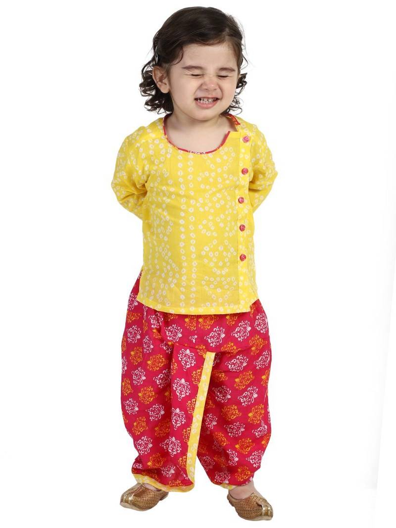 Yellow Front Open Full Sleeve Infant Dhoti Kurta
