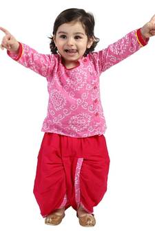 Dark Pink Front Open Full Sleeve Infant Dhoti Kurta