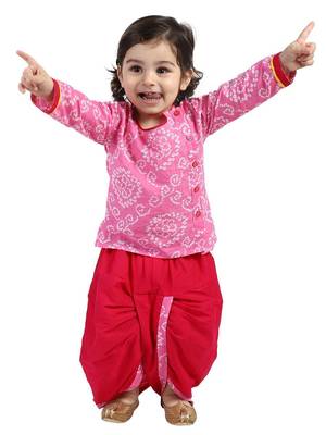 Dark Pink Front Open Full Sleeve Infant Dhoti Kurta 1