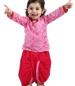 Dark Pink Front Open Full Sleeve Infant Dhoti Kurta