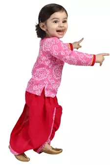 Dark Pink Front Open Full Sleeve Infant Dhoti Kurta