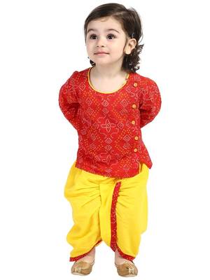 Red Front Open Full Sleeve Infant Dhoti Kurta 1