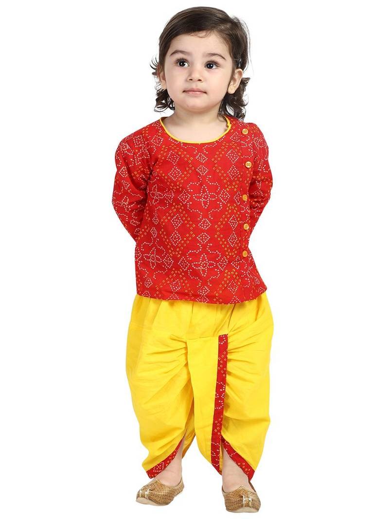 Red Front Open Full Sleeve Infant Dhoti Kurta