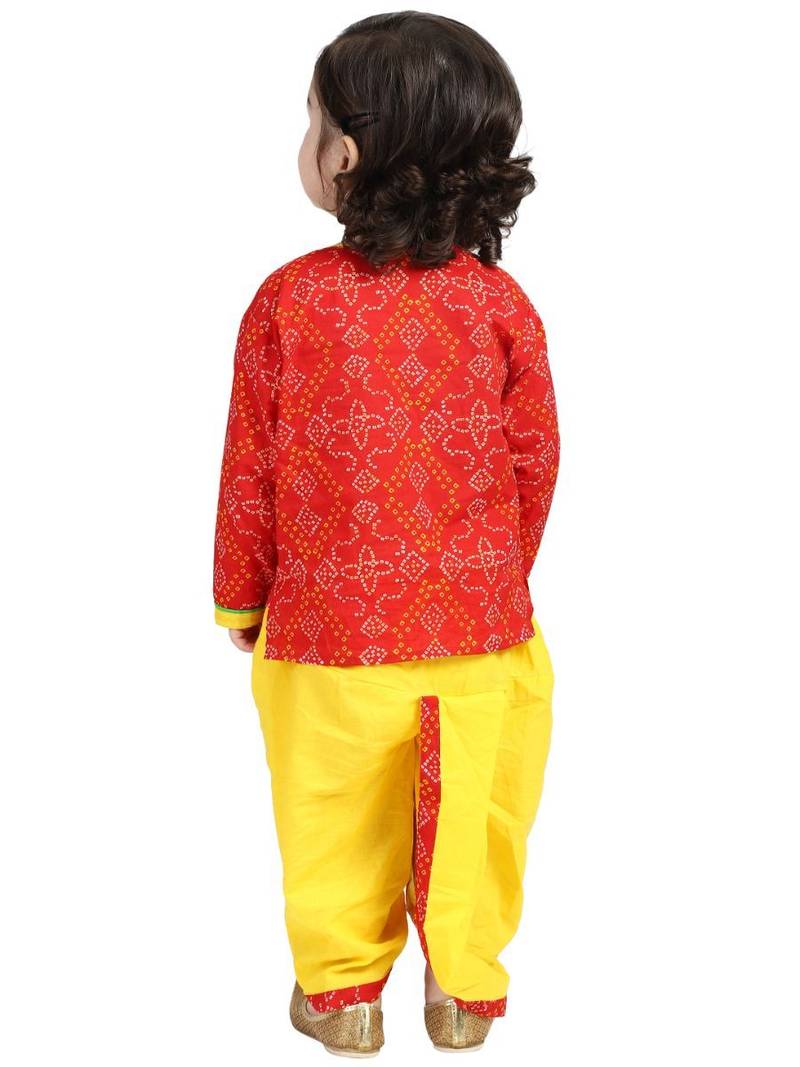 Red Front Open Full Sleeve Infant Dhoti Kurta