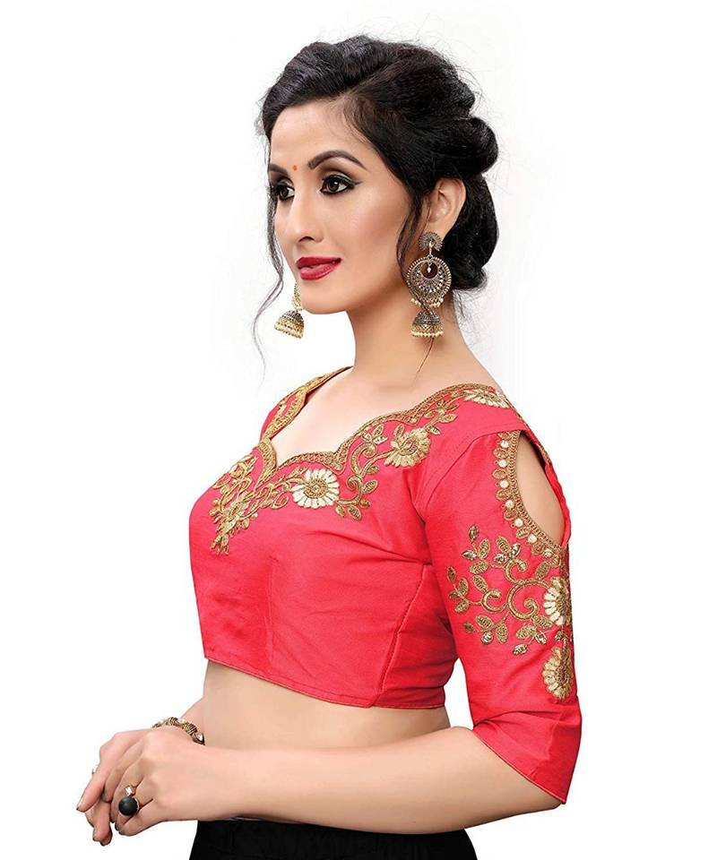 Gajari Embriodered Phantom Silk Designer Blouse Piece.