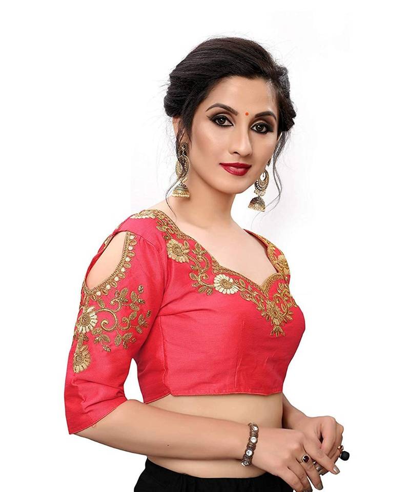 Gajari Embriodered Phantom Silk Designer Blouse Piece.