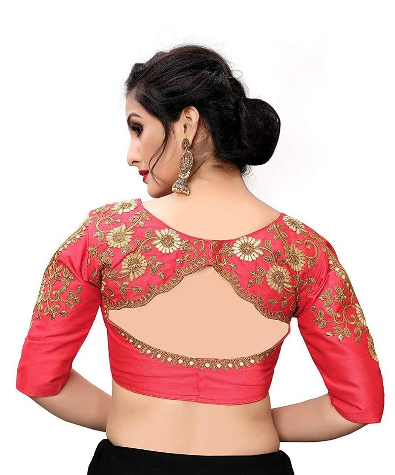 Gajari Embriodered Phantom Silk Designer Blouse Piece.