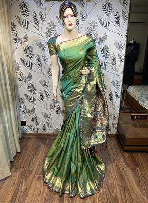 Green embroidered pure banarasi saree with blouse 1
