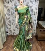 Green embroidered pure banarasi saree with blouse