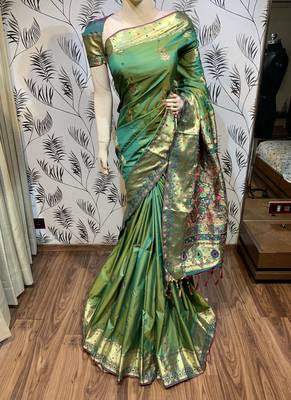 Green embroidered pure banarasi saree with blouse 2