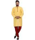 Yellow brasso jacquard kurta-pajama