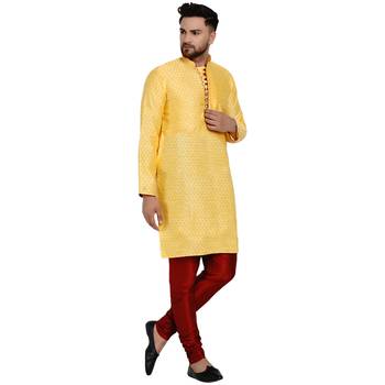 Yellow brasso jacquard kurta-pajama 2