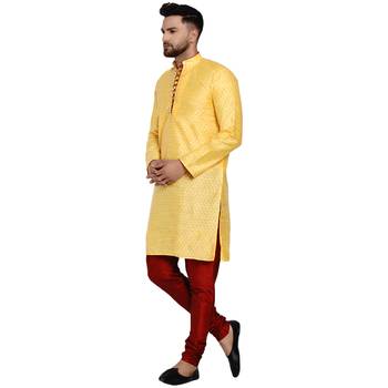Yellow brasso jacquard kurta-pajama 3