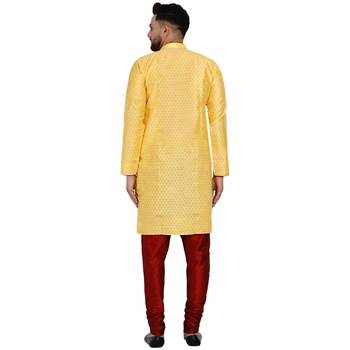Yellow brasso jacquard kurta-pajama 4