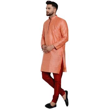 Pink brasso jacquard kurta-pajama 2