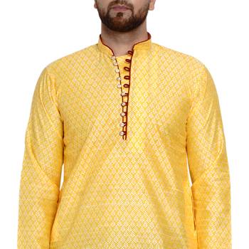 Yellow brasso jacquard kurta-pajama 5