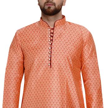 Pink brasso jacquard kurta-pajama 5