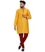 Yellow brasso jacquard kurta-pajama