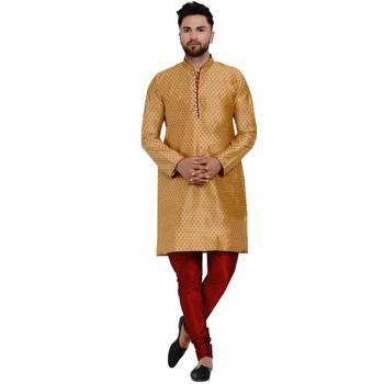 Gold brasso jacquard kurta-pajama 1