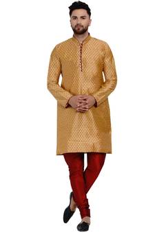 Gold brasso jacquard kurta-pajama
