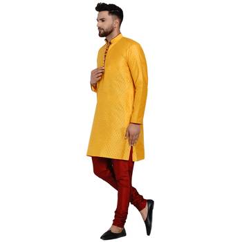 Yellow brasso jacquard kurta-pajama 2