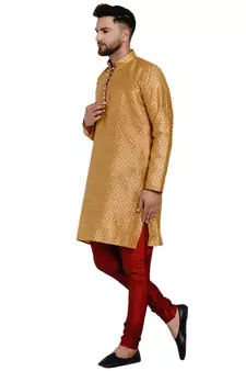 Gold brasso jacquard kurta-pajama