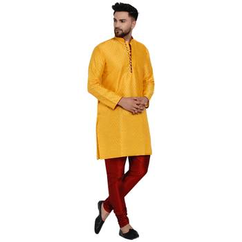 Yellow brasso jacquard kurta-pajama 3