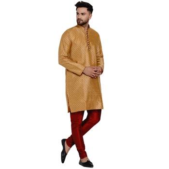 Gold brasso jacquard kurta-pajama 3