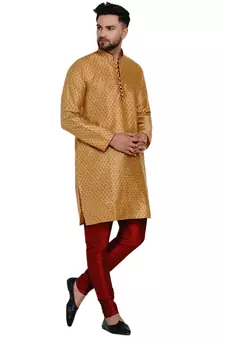 Gold brasso jacquard kurta-pajama