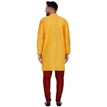 Yellow brasso jacquard kurta-pajama 4