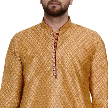Gold brasso jacquard kurta-pajama 5