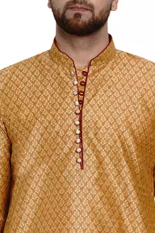 Gold brasso jacquard kurta-pajama