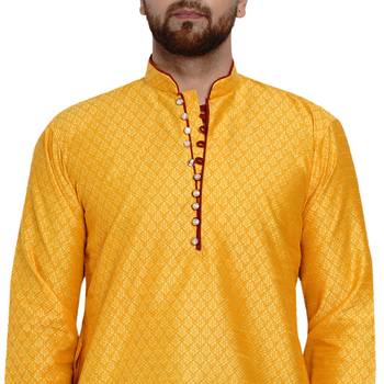 Yellow brasso jacquard kurta-pajama 5