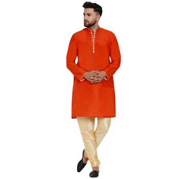 Orange brasso jacquard kurta-pajama 1