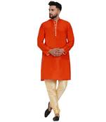 Orange brasso jacquard kurta-pajama