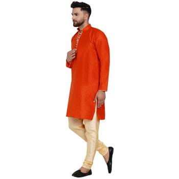 Orange brasso jacquard kurta-pajama 2
