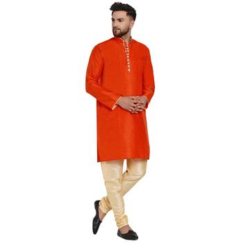 Orange brasso jacquard kurta-pajama 3