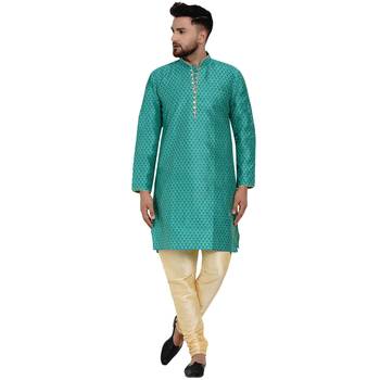 Green brasso jacquard kurta-pajama 1