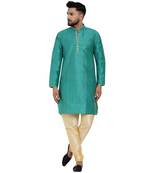 Green brasso jacquard kurta-pajama