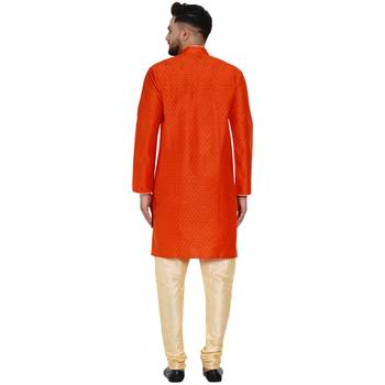 Orange brasso jacquard kurta-pajama 4