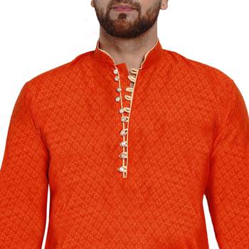 Orange brasso jacquard kurta-pajama 5