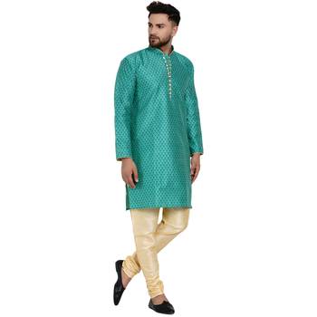 Green brasso jacquard kurta-pajama 3