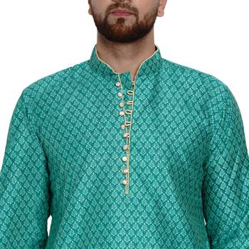 Green brasso jacquard kurta-pajama 5