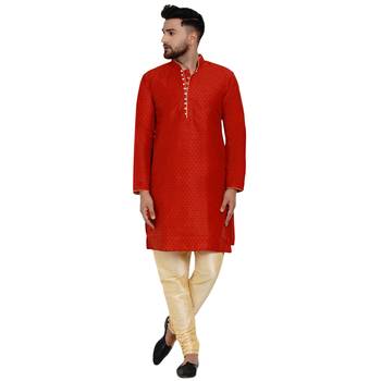 Red brasso jacquard kurta-pajama 1
