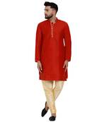 Red brasso jacquard kurta-pajama