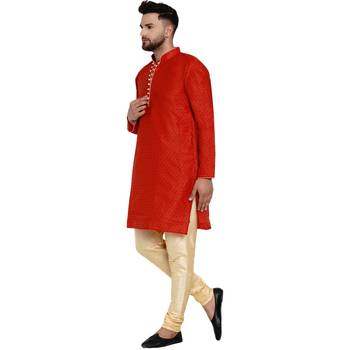 Red brasso jacquard kurta-pajama 2