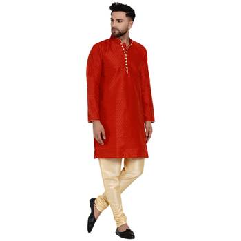Red brasso jacquard kurta-pajama 3