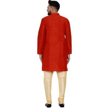Red brasso jacquard kurta-pajama 4
