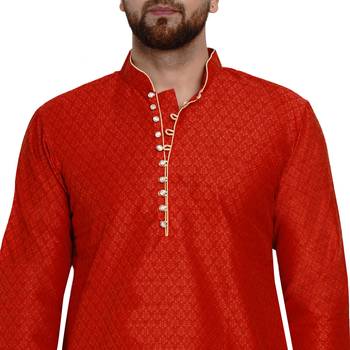 Red brasso jacquard kurta-pajama 5